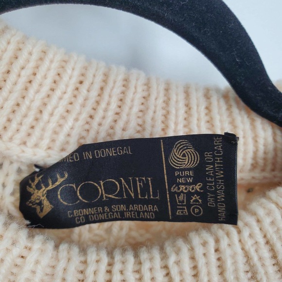 Vintage Cornel SZ M Ivory Wool Fisherman Chunky Thick Cable Knit Grandpa Sweater - Picture 3 of 5